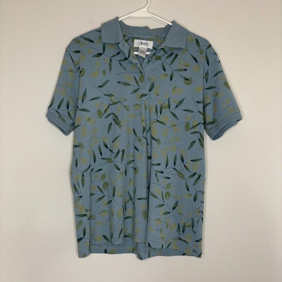 IZOD NWOT Ladies Golf Polo Blue Tan Short Sleeve Size Large Collared Button - Picture 1 of 4